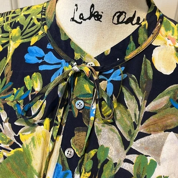 J. Crew silk ruffle hem long sleeve dress in watercolor floral sz Large - Picture 9 of 11